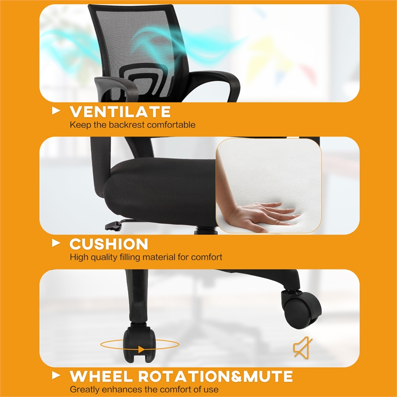 Furniture of America Ergo Swivel Stainless Steel & Mesh Office Chair in Black