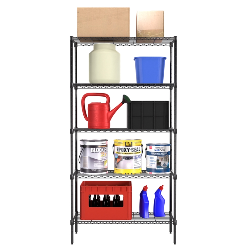 Furniture of America Stada 5-Tier Metal Shelf with Adjustable Height in Black