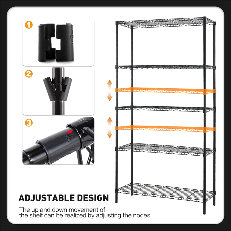 Furniture of America Stada 5-Tier Metal Shelf with Adjustable Height in Black