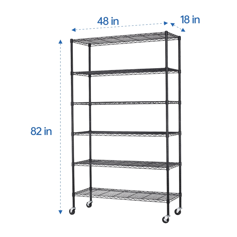 Furniture of America Stada 6-Tier Metal Shelf with Mounted Wheels in Black
