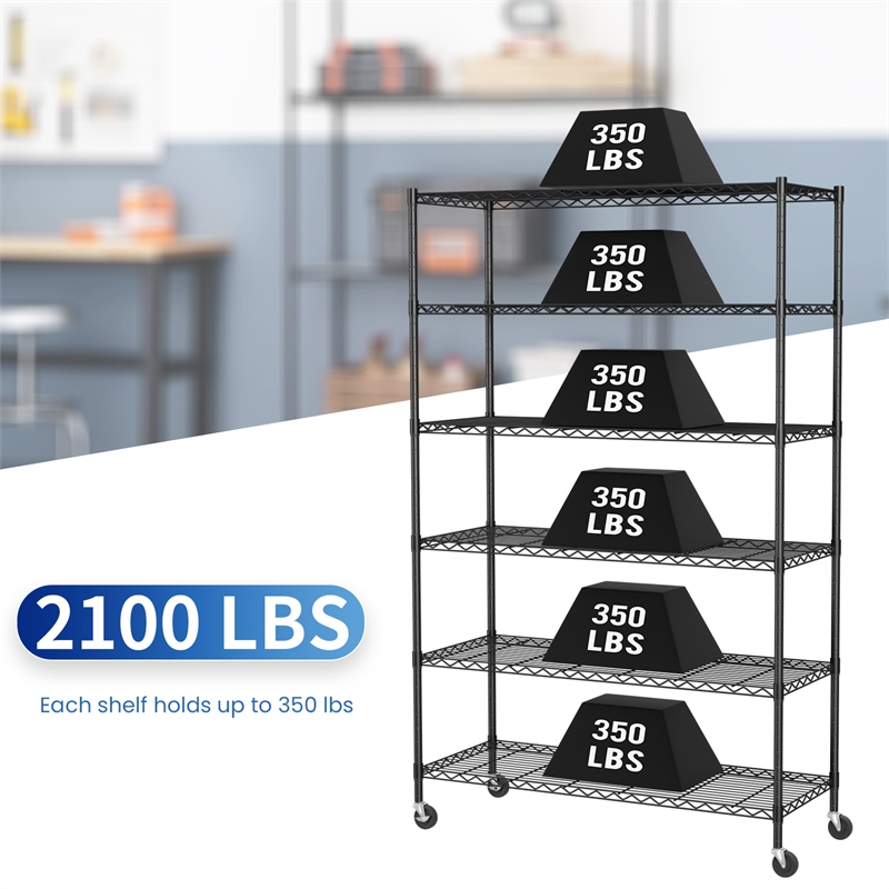 Furniture of America Stada 6-Tier Metal Shelf with Mounted Wheels in Black