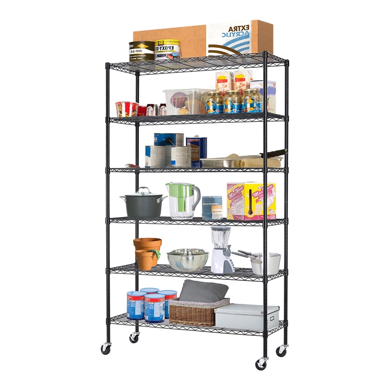 Furniture of America Stada 6-Tier Metal Shelf with Mounted Wheels in Black