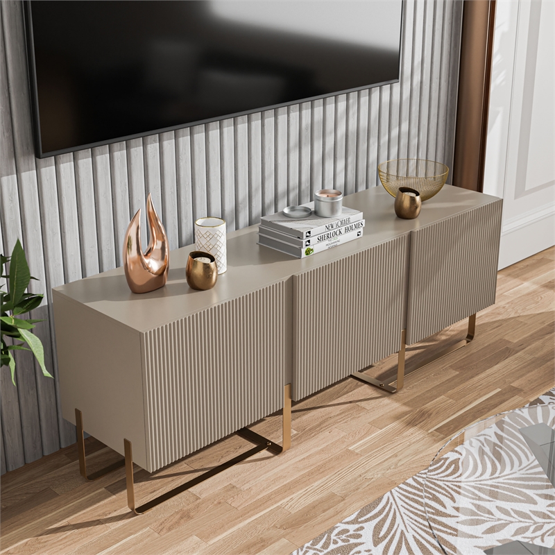 Furniture of America Haft Modern Wood 3-Cabinet TV Stand in Light Taupe