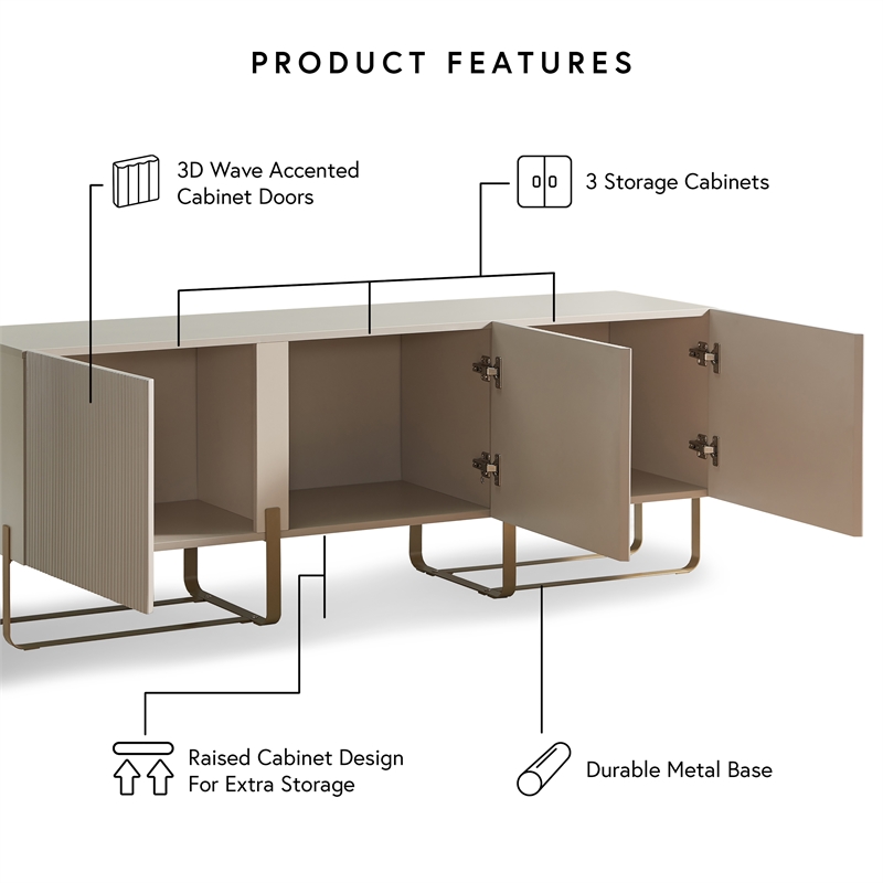 Furniture of America Haft Modern Wood 3-Cabinet TV Stand in Light Taupe