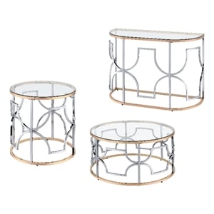 Furniture of America Sol Glass Top 3-Piece Coffee Table Set in Chrome and Gold
