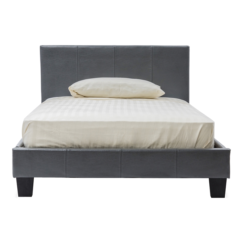 FOA Marc Gray Queen Faux Leather Bed with 6