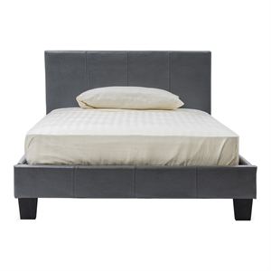 FOA Marc Gray Queen Faux Leather Bed with 6&quot Memory Foam Mattress