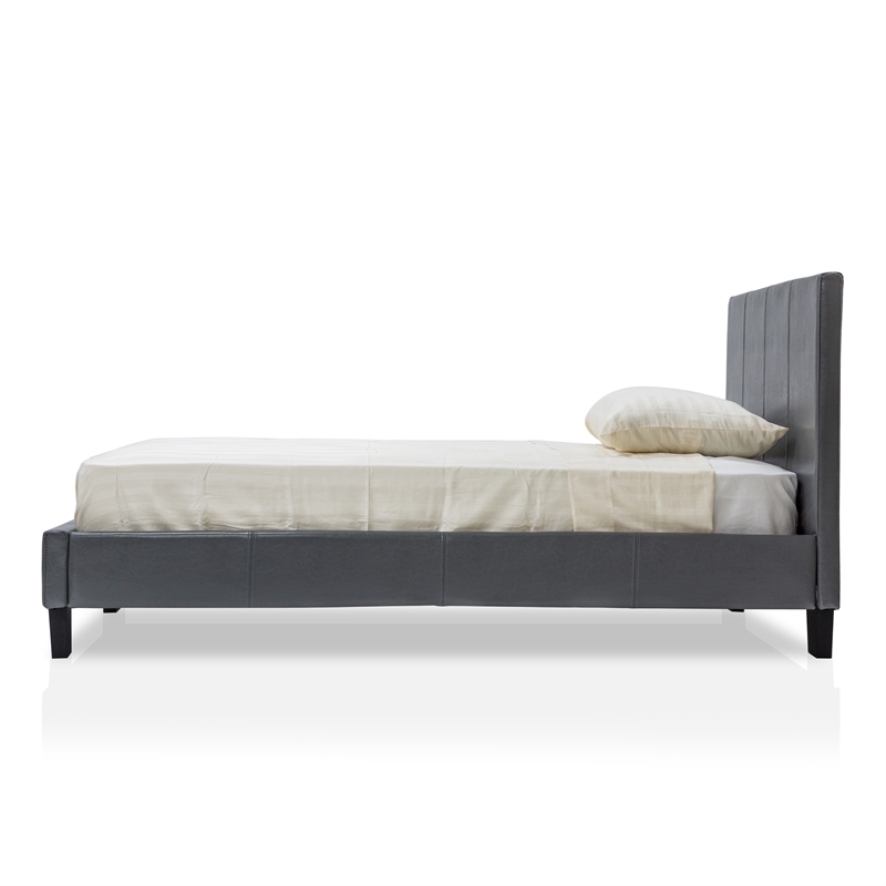 FOA Marc Gray Queen Faux Leather Bed with 6