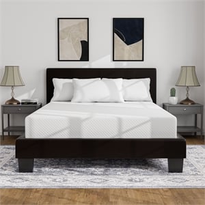 FOA Marc Espresso Queen Faux Leather Bed with 10&quot Memory Foam Mattress
