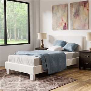 FOA Marc White Twin Platform Faux Leather Bed with 12&quot Memory Foam Mattress