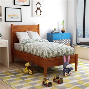 FOA Belkor Solid Wood Twin Platform Bed with 8&quot Memory Foam Mattress in Oak