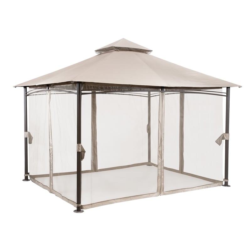 Furniture of America Naj 13' Outdoor Gazebo with  Netting in Brown Fabric