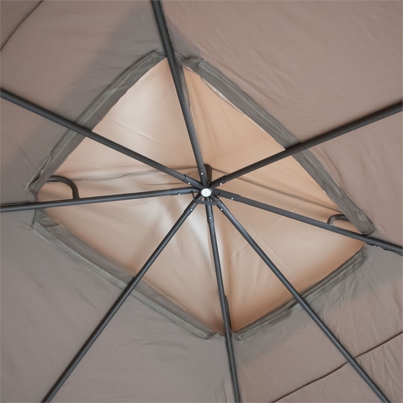 Furniture of America Naj 13' Outdoor Gazebo with  Netting in Brown Fabric