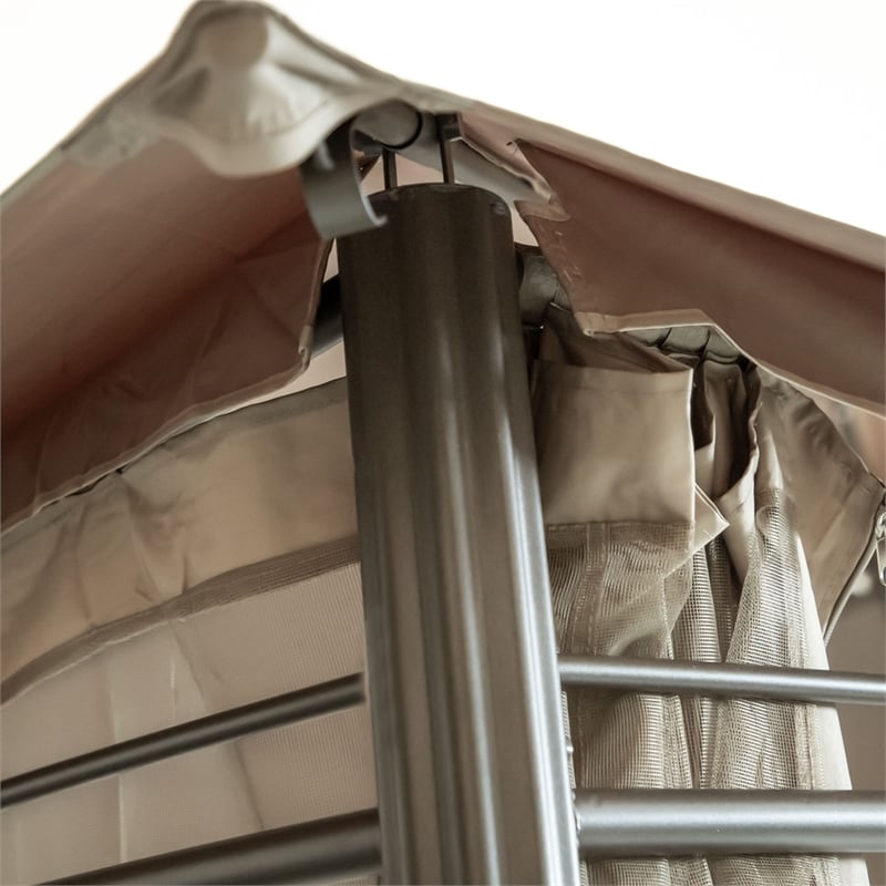 Furniture of America Naj 13' Outdoor Gazebo with  Netting in Brown Fabric