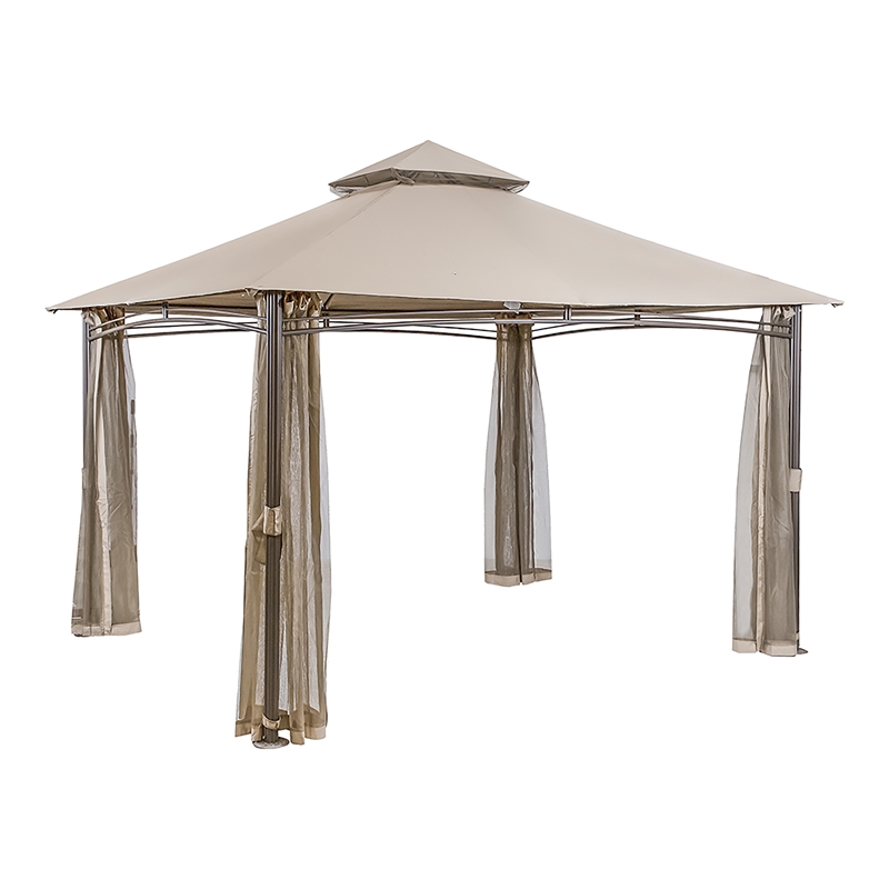 Furniture of America Naj 13' Outdoor Gazebo with  Netting in Brown Fabric