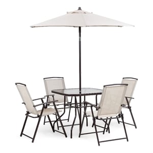 Furniture of America Essex 6-Piece Brown Metal Patio Dining Set with Umbrella