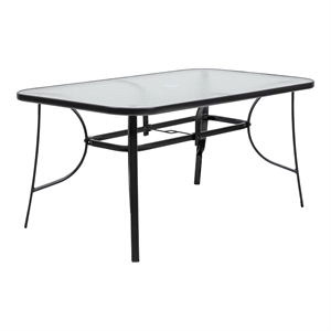 Furniture of America Vinka Black Outdoor Patio Glass Top Dining Table