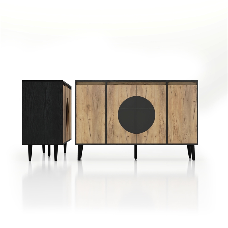 Furniture of America Rift 4-Door Wood Buffet Credenza in Ebony Black/Oak