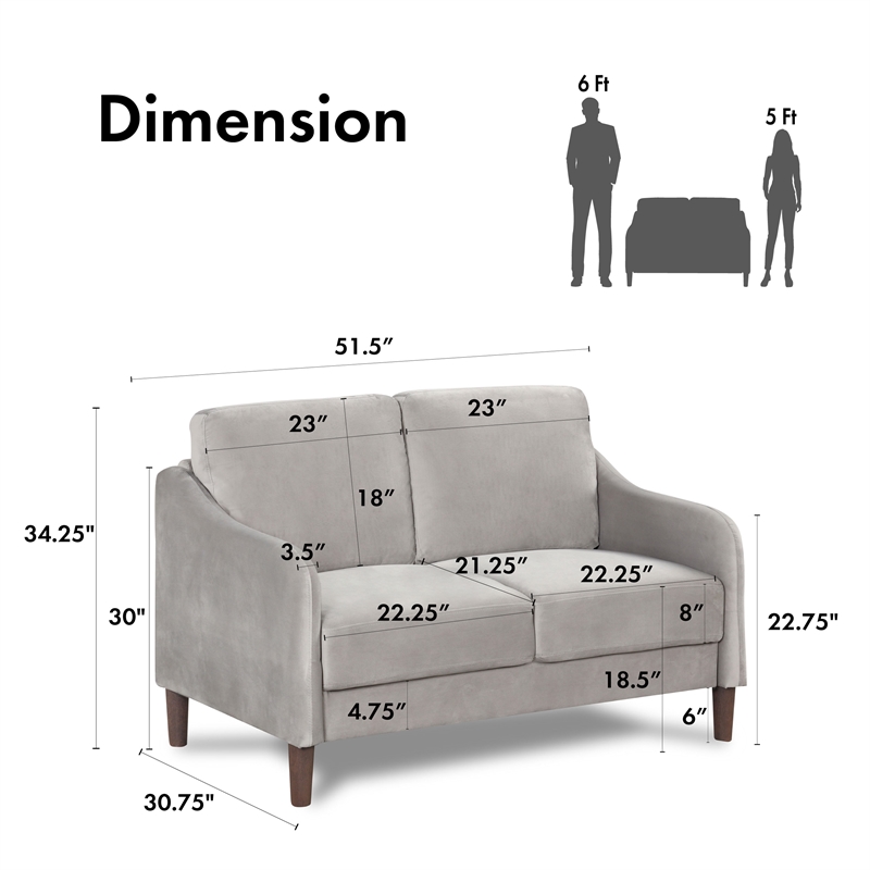 Furniture of America Theo Modern Velvet Fabric Loveseat Sofa in Gray