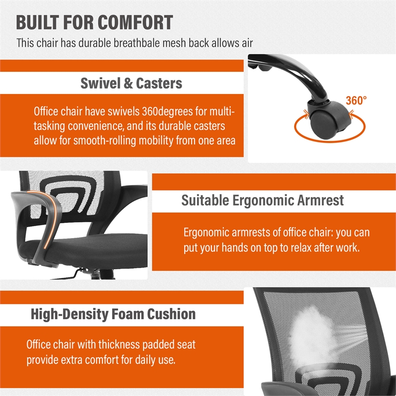 Furniture of America Siv Ergonomic Nylon Fabric Mesh Swevil Desk Chair in Black