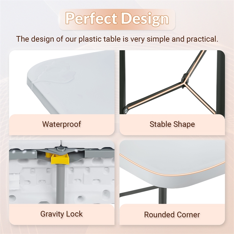 Furniture of America Oli Folding Party Utility HDPE Plastic Table in White