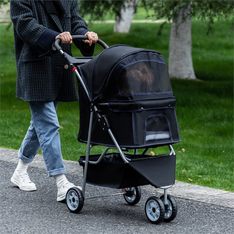 Furniture of America Pipii Collapsible Pet Stroller in Black Fabric