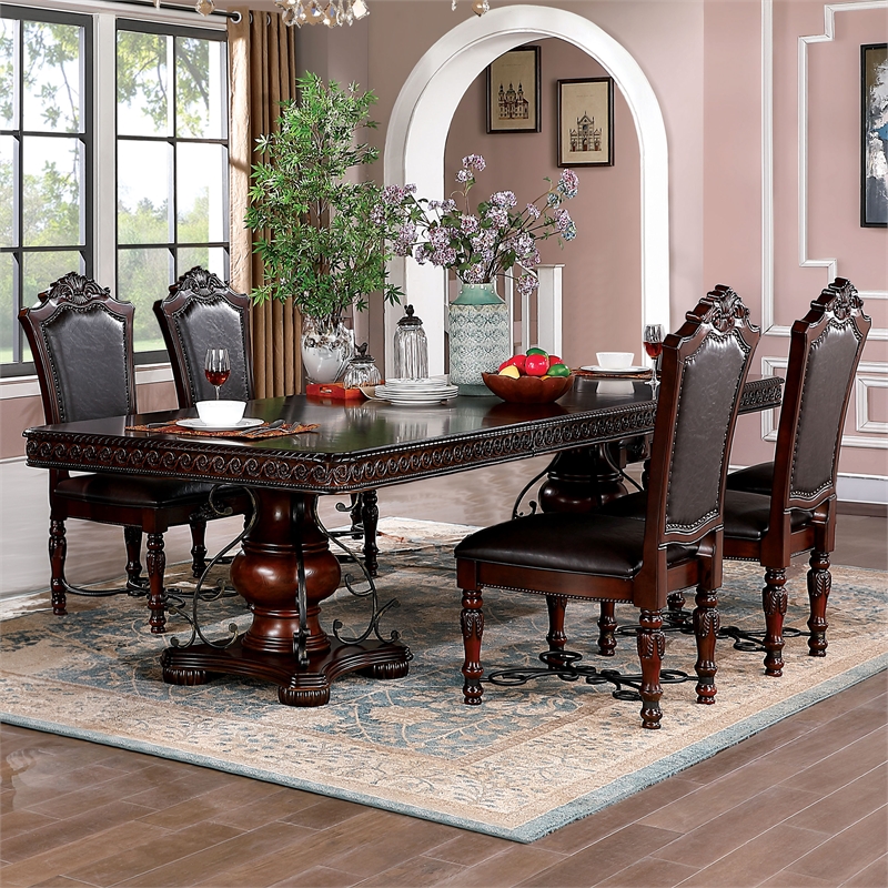 Furniture of America Exa Traditional Wood 5-Piece Dining Table Set in Cherry