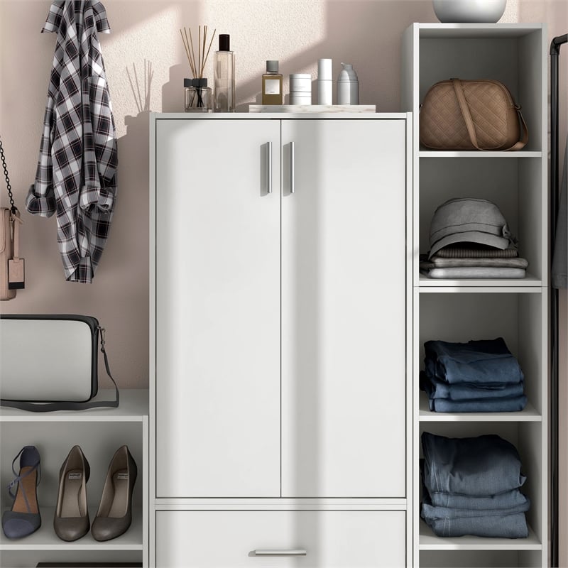 Furniture of America Seni Stackable Wood 3-Shelf White Bookcase with Door