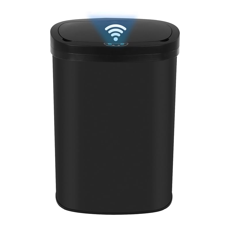 FOA Rena 13 Gallon Stainless Steel Motion Sensor Automatic Trash Can in Black