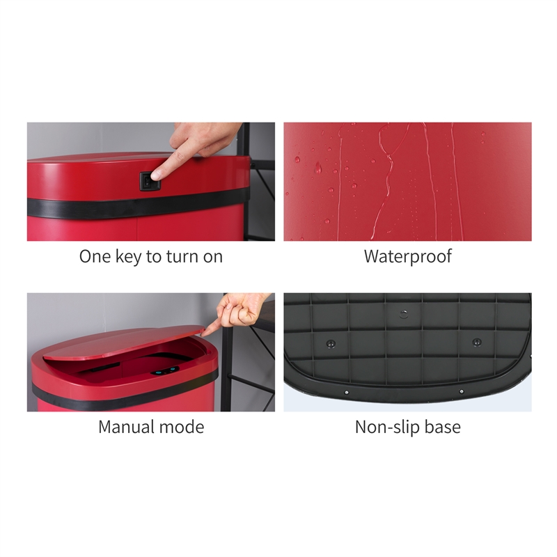 FOA Rena 13 Gallon Stainless Steel Motion Sensor Automatic Trash Can in Red