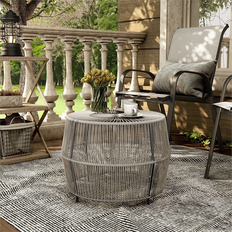 Muse & Lounge Co. Meja Wicker / Rattan Round Outdoor Coffee Table in Gray