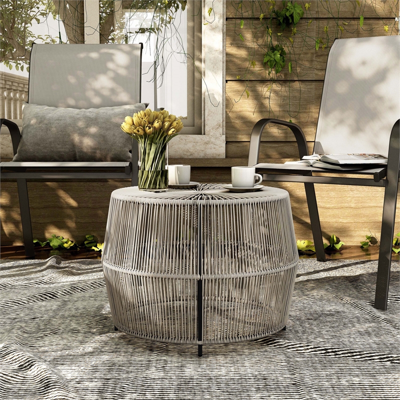 Muse & Lounge Co. Meja Wicker / Rattan Round Outdoor Coffee Table in Gray