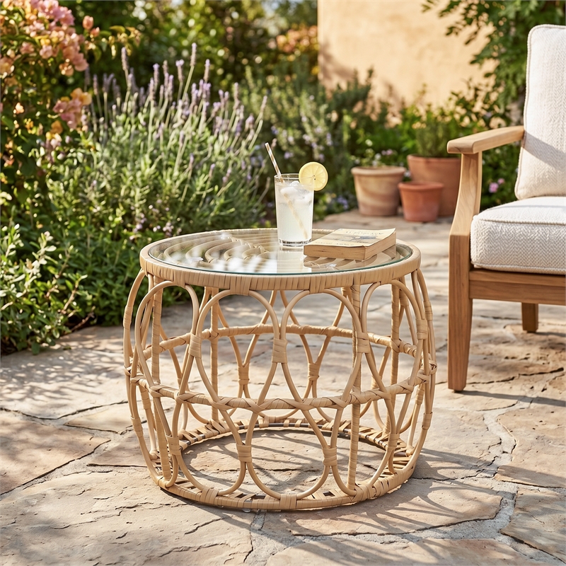 Muse & Lounge Co. Serene Wicker / Rattan Round Outdoor Coffee Table in Natural
