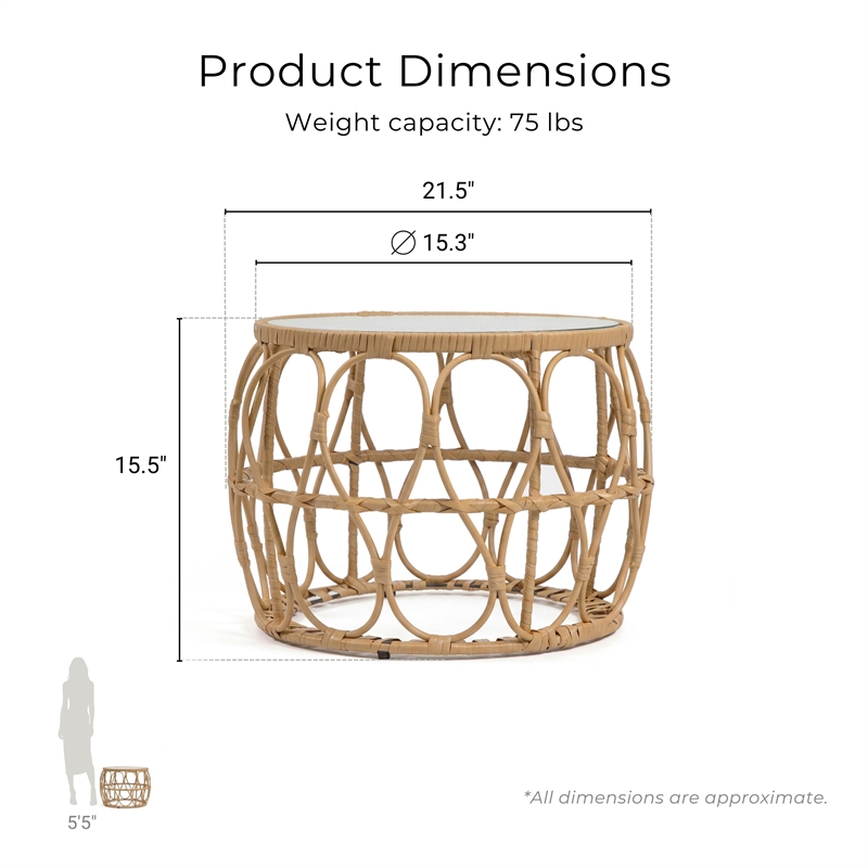Muse & Lounge Co. Serene Wicker / Rattan Round Outdoor Coffee Table in Natural