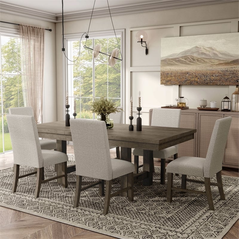 Furniture of America Atola Rustic Wood 7-Piece Dining Set in Gray