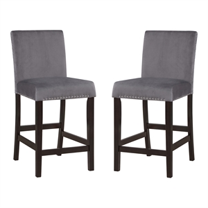 Furniture of America Graten Velvet Nailhead Counter Chairs in Gray (Set of 2)