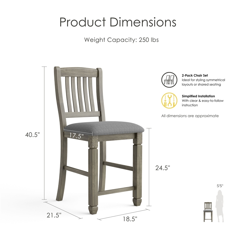 Furniture of America Wuor Wood Padded Counter Chairs in Gray (Set of 2)