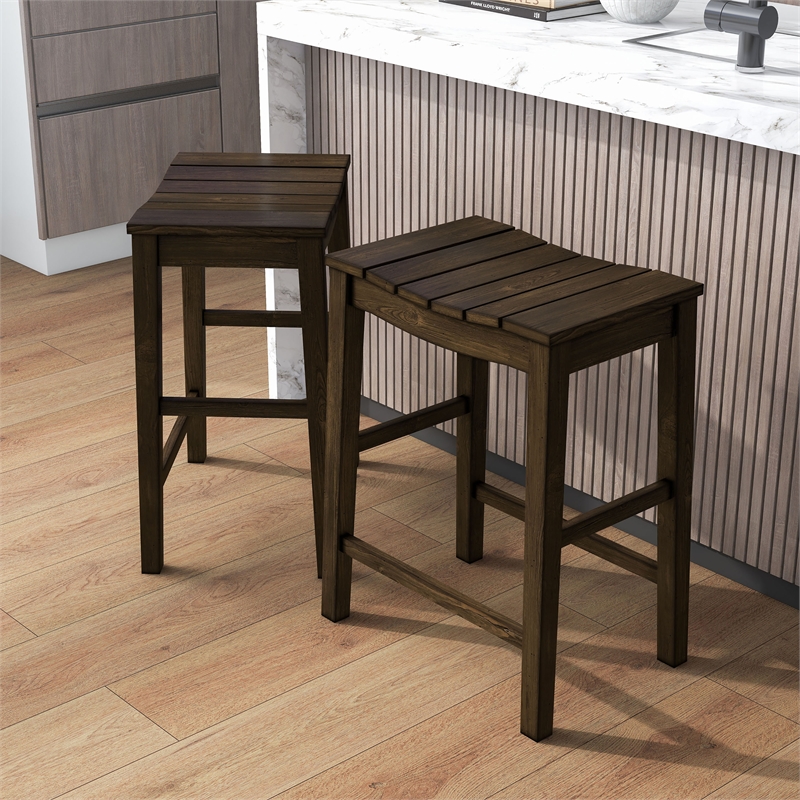 Furniture of America Niem Wood Counter Height Stools in Dark Oak (Set of 2)