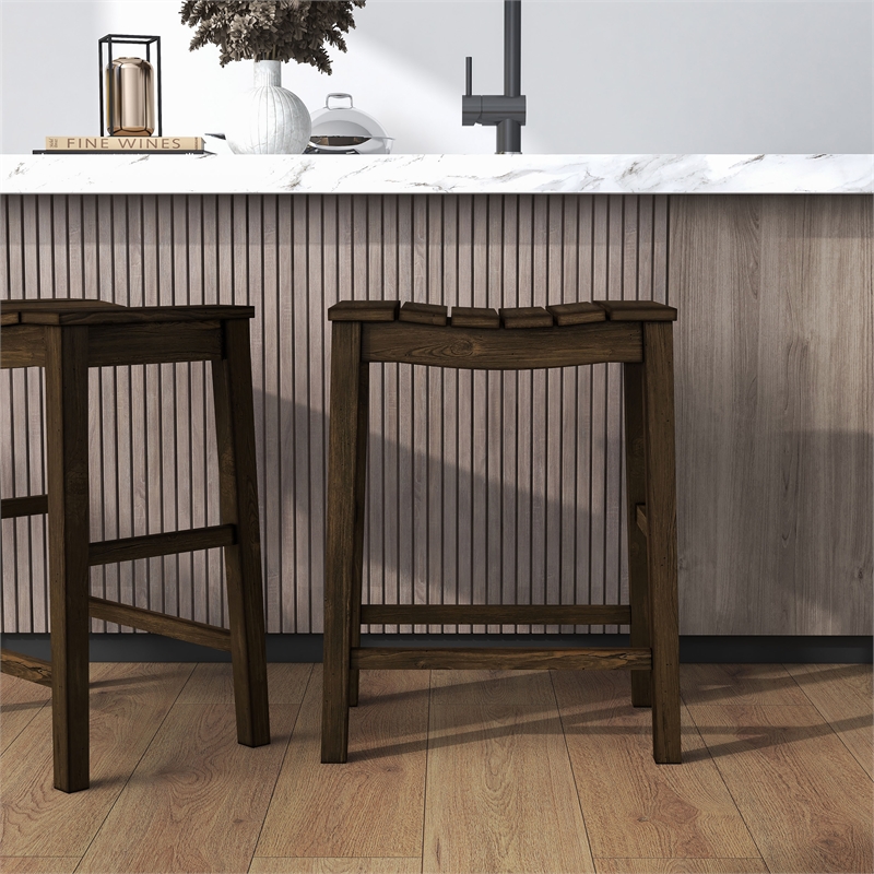 Furniture of America Niem Wood Counter Height Stools in Dark Oak (Set of 2)