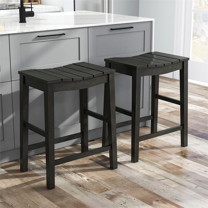 Furniture of America Niem Wood Counter Height Stools in Black (Set of 2)
