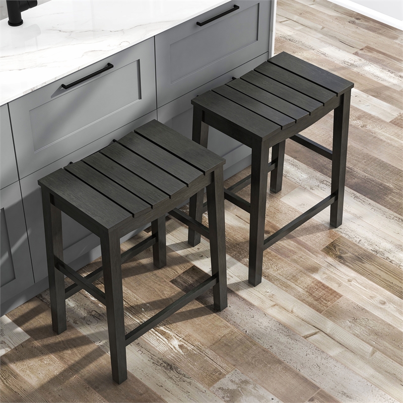 Furniture of America Niem Wood Counter Height Stools in Black (Set of 2)