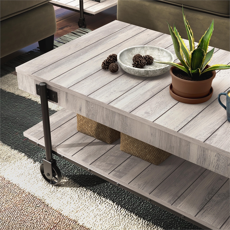 Furniture of America Acres Wood Natural 2-Piece Coffee Table Set with Wheels