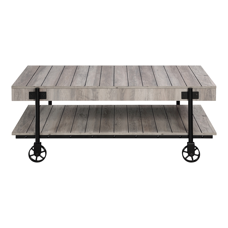 Furniture of America Acres Wood Natural 2-Piece Coffee Table Set with Wheels