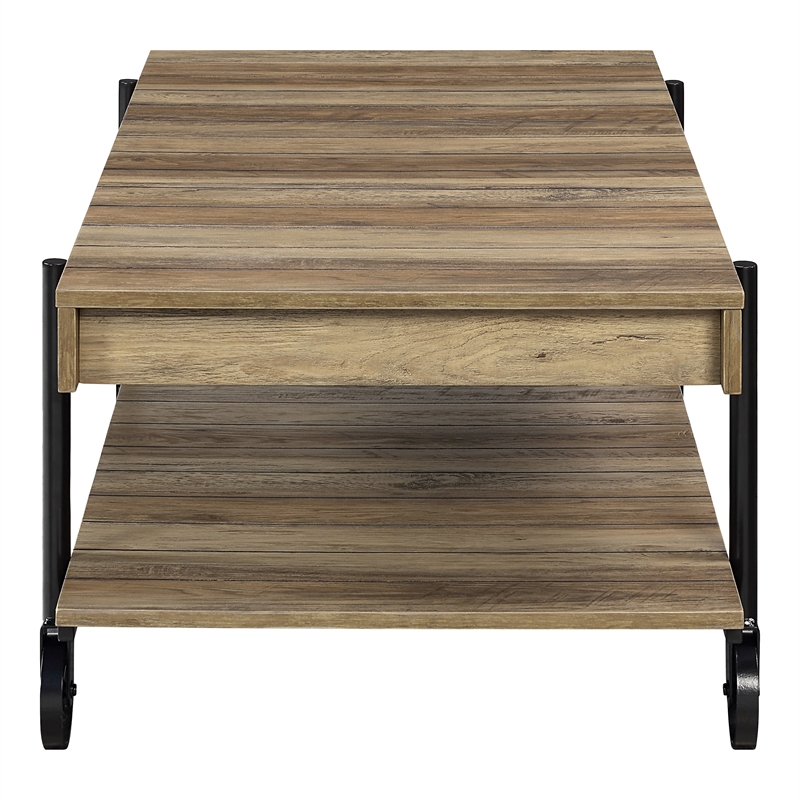Furniture of America Acres Wood Rustic Oak 2-Piece Coffee Table Set with Wheels