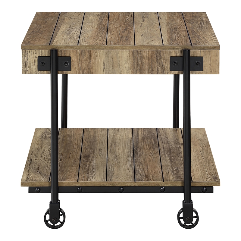 Furniture of America Acres Wood Rustic Oak 2-Piece Coffee Table Set with Wheels