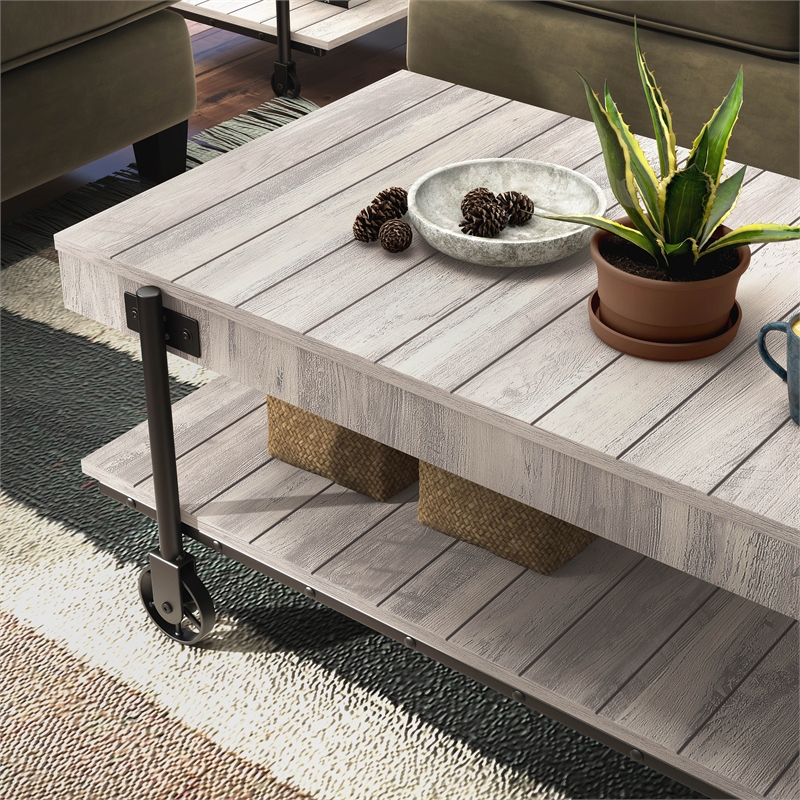 Furniture of America Acres Wood Natural 3-Piece Coffee Table Set with Wheels