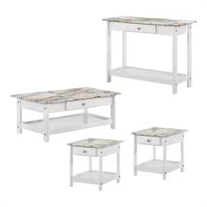 Furniture of America Histe Wood Storage 4-Piece Coffee Table Set in White