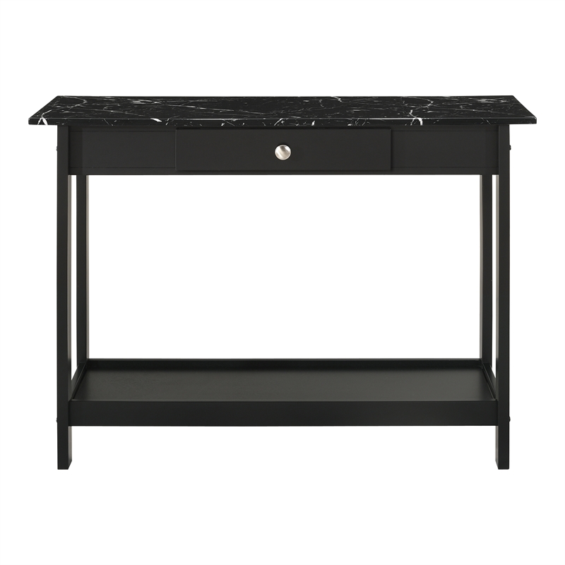 Furniture of America Histe Faux Marble and Wood 1-Drawer Sofa Table in Black