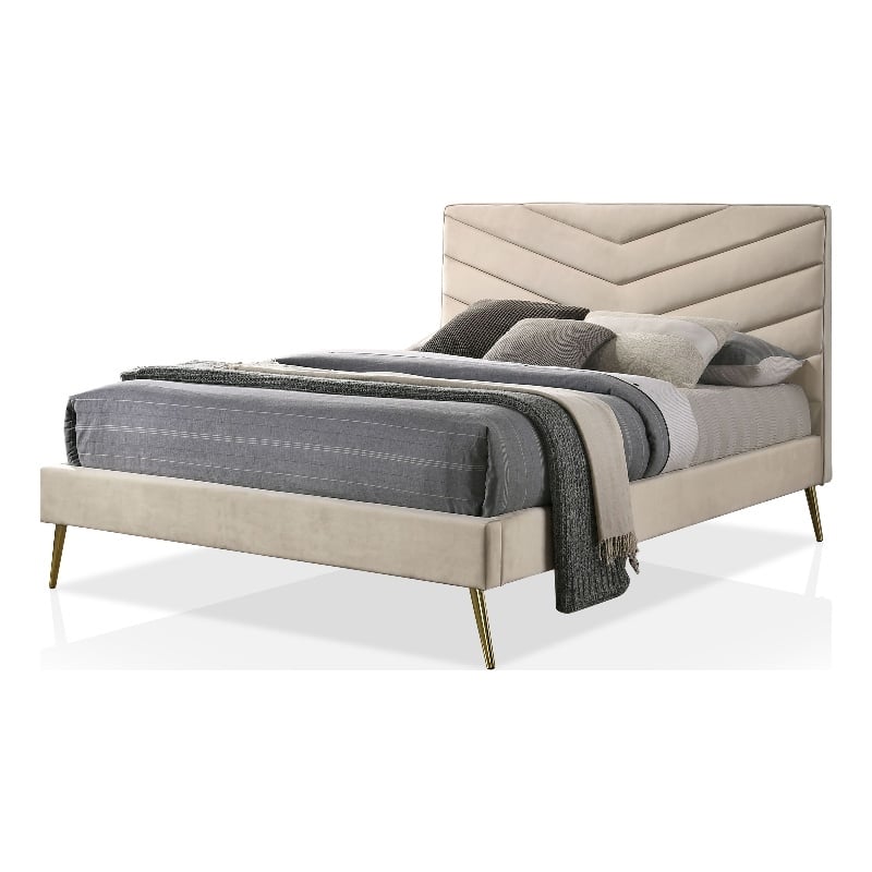 Furniture of America Flyn Fabric Upholstered Headboard Full Bed in Beige