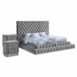 FOA Biron 3pc Gray Fabric Upholstered Bedroom Set - King + 2 Nightstands